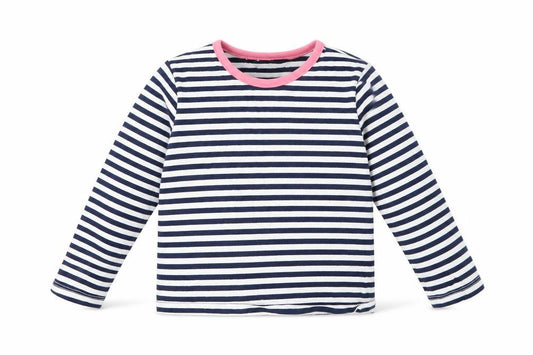 Front view of George boys’ blue striped pullover sweatshirt, size 2-3, years