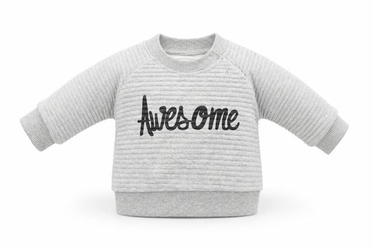Front view of Early Days girls’ grey jumper, size 0-3, months