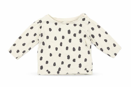 Front view of Marks & Spencer boys’ black polka dot basic t-shirt, size 3-6, months