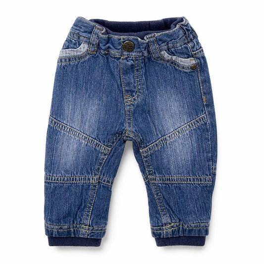 Front view of Mothercare boys’ blue ikat jogger jeans, size 3-6, months