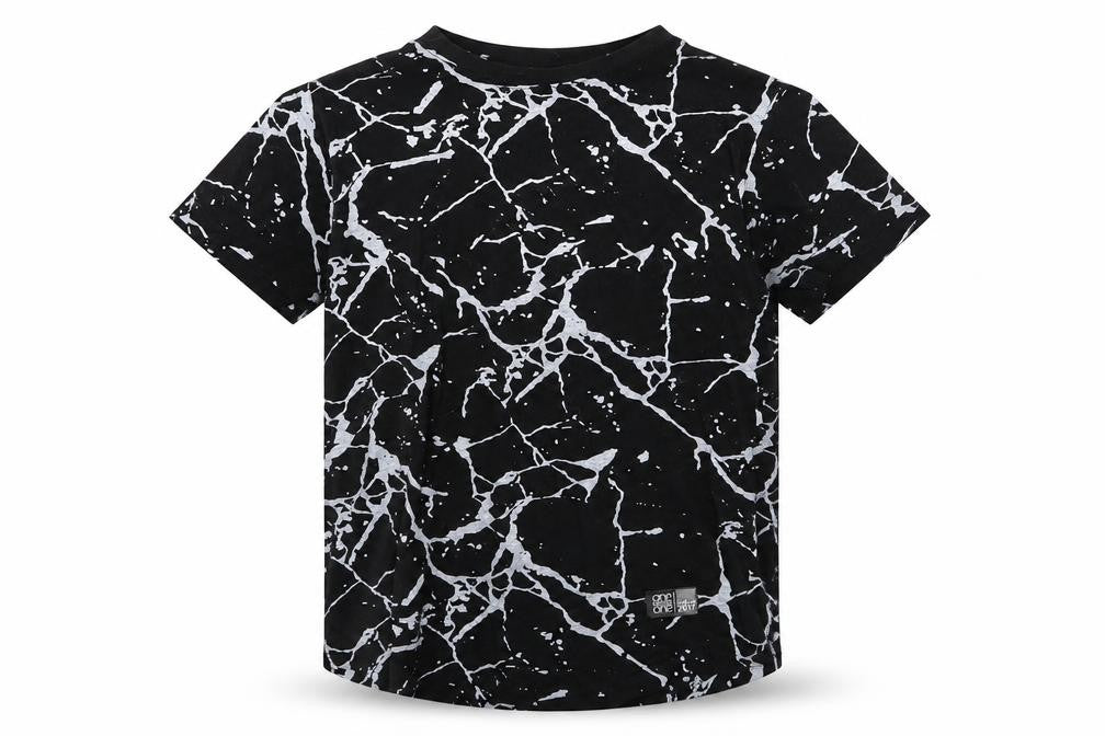 Front view of one point one boys’ black geometric basic t-shirt, size 6, years