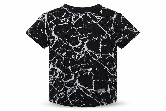 Front view of one point one boys’ black geometric basic t-shirt, size 6, years