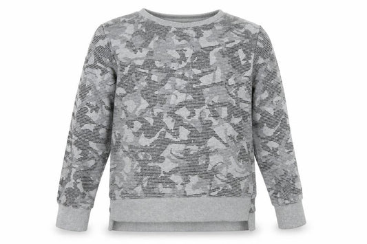 Front view of United Colors of Benetton boys’ grey geometric pullover sweatshirt, size 7, years