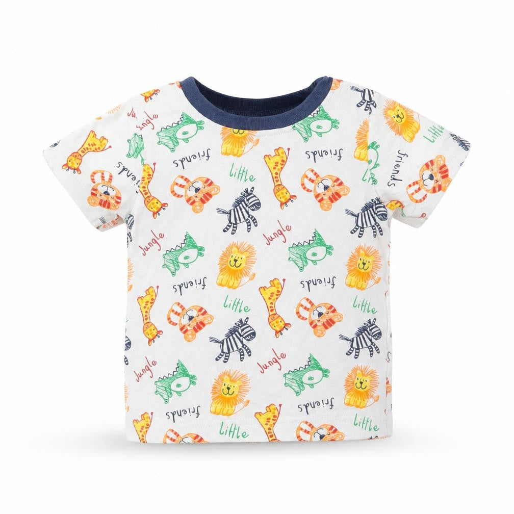 Front view of George boys’ white geometric basic t-shirt, size 6-9, months - animals