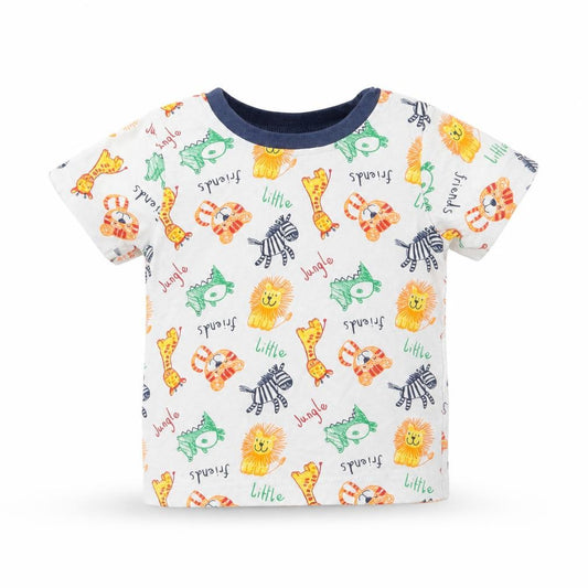Front view of George boys’ white geometric basic t-shirt, size 6-9, months - animals