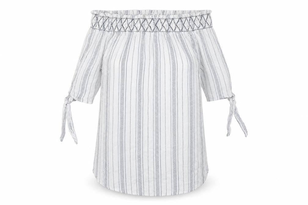 Front view of New Look women’s white striped ringer blouse, size M