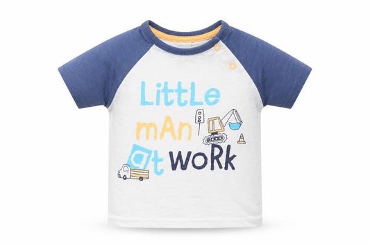 Front view of George boys’ white basic t-shirt, size 6-9, months - little man at work