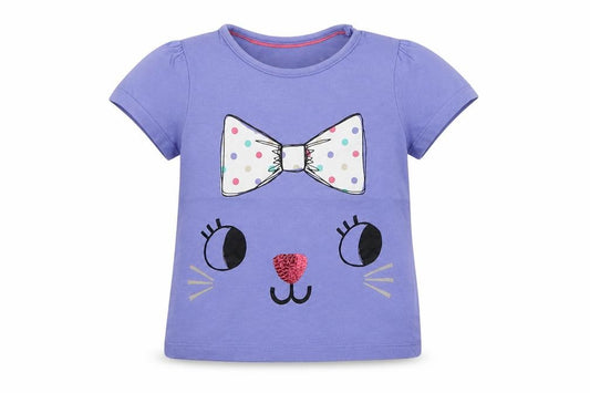 Front view of M girls’ purple animal print basic t-shirt, size 12-18, months