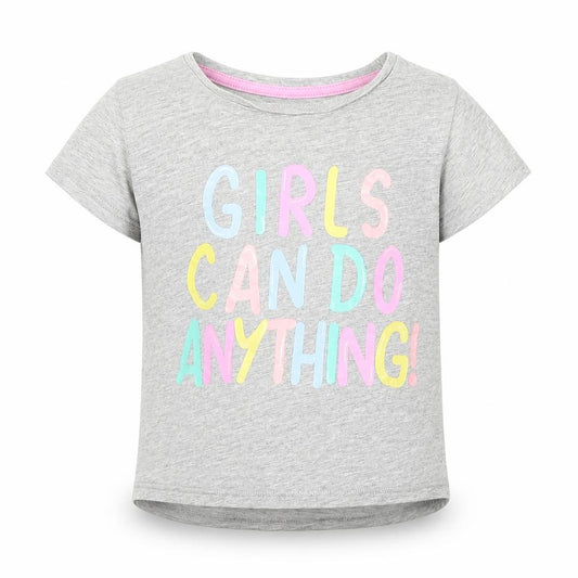 Front view of Matalan girls’ grey animal print basic t-shirt, size 3-6, months