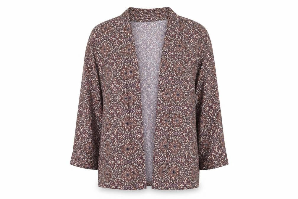 Front view of Atmosphere women’s red floral cardigan jumper, size UK 10