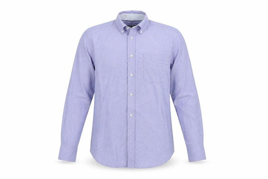 Front view of Marks & Spencer men’s blue colourblock button-up, size 38
