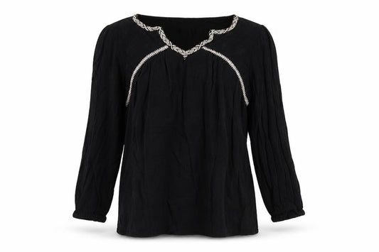 Front view of F&F women’s black colourblock basic blouse, size UK 8