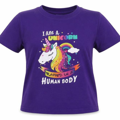 Gilan Girls Purple  Jersey Basic T-Shirt Size L  - I am A Unicorn
