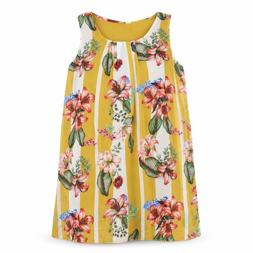 Blue Vanilla Womens Yellow Floral Chiffon A-Line  Size S