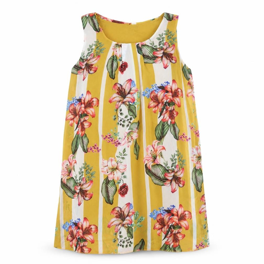 Blue Vanilla Womens Yellow Floral Chiffon A-Line  Size S