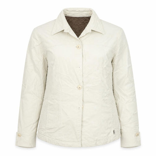 Front view of Jocavis women’s beige jacket coat, size UK 14