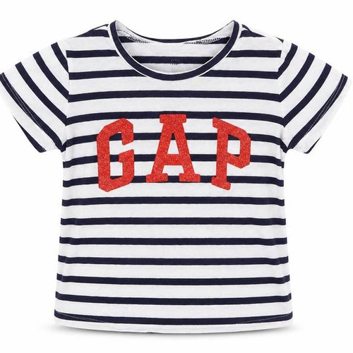 Gap Girls White Striped  Basic T-Shirt Size 4 Years