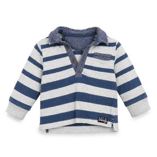 Front view of F&F Baby Blue Striped Basic Polo, size 3-6, Months