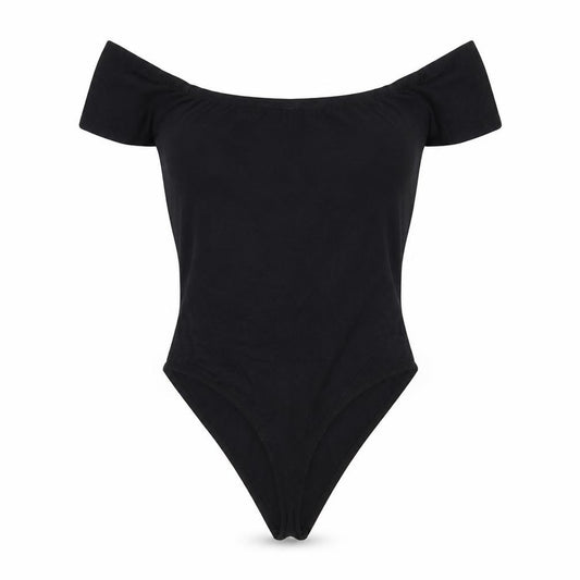 Front view of PRETTYLITTLETHING women’s black bodysuit one-piece, size UK 10