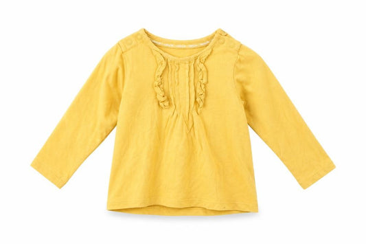 Front view of Tu girls’ yellow pullover casual, size 9-12, months