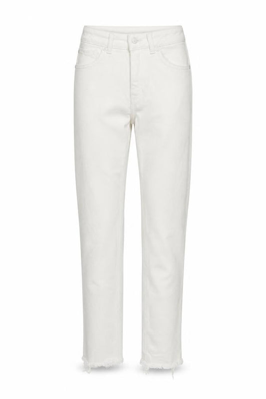 Front view of Never Denim women’s white denim capri jeans, size XS, 26-inch leg