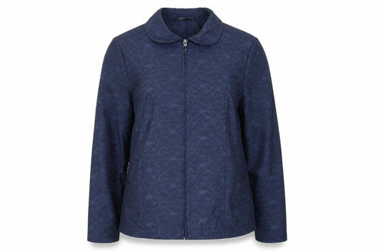 Front view of Bonmarché women’s blue floral jacket blazer, size UK 16