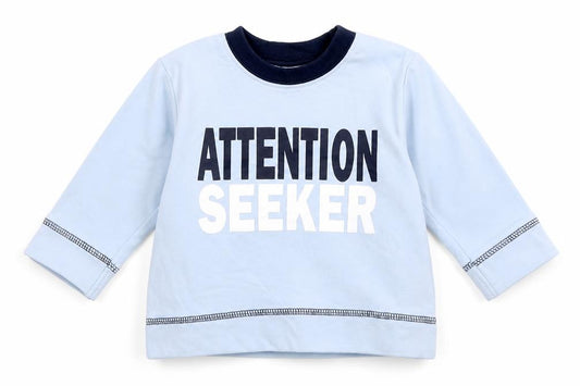 Front view of George Baby Blue Basic T-Shirt, size 3-6, Months - attention seeker