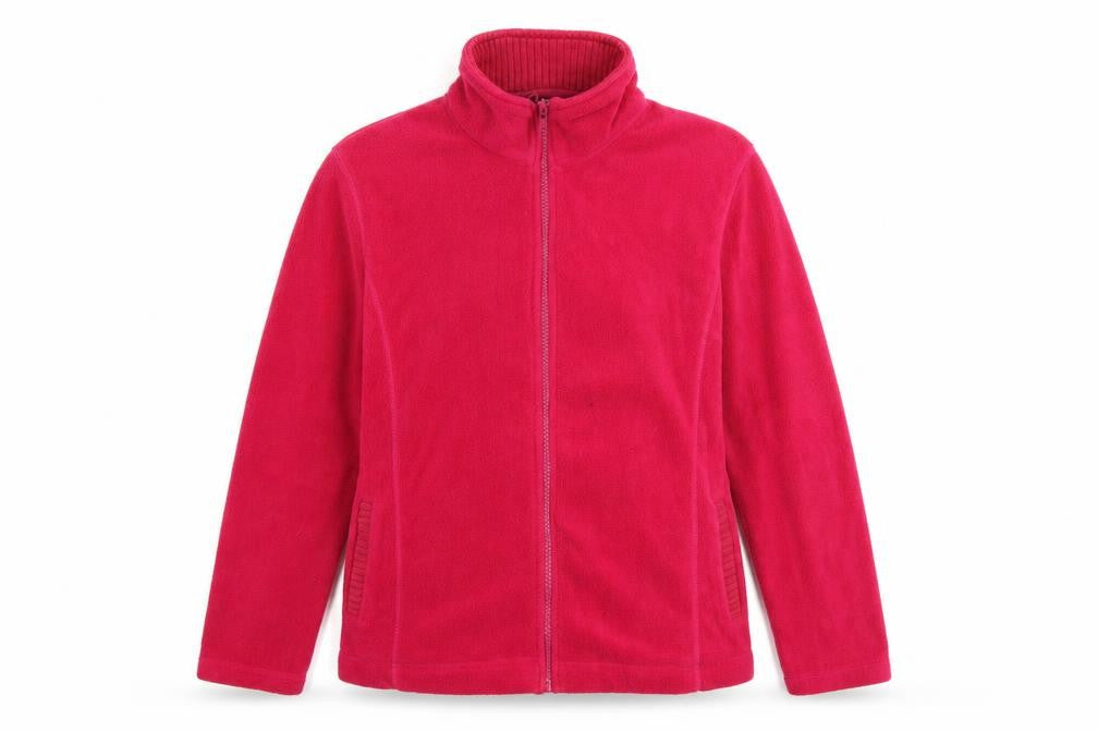 Front view of /text women’s orange full zip jumper, size M