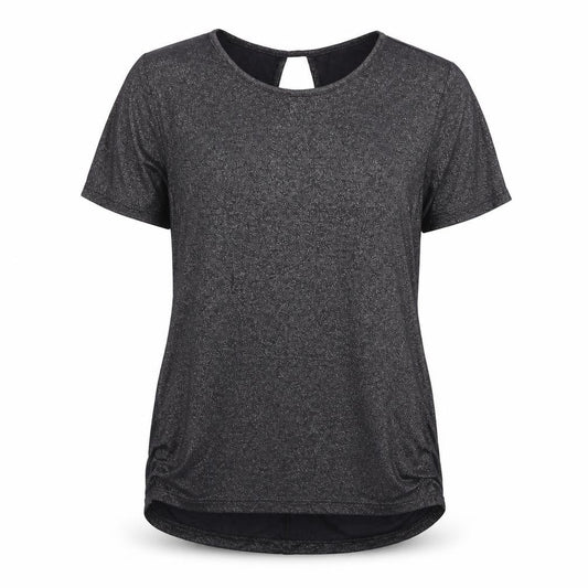 Front view of Oasis women’s grey houndstooth basic t-shirt, size S