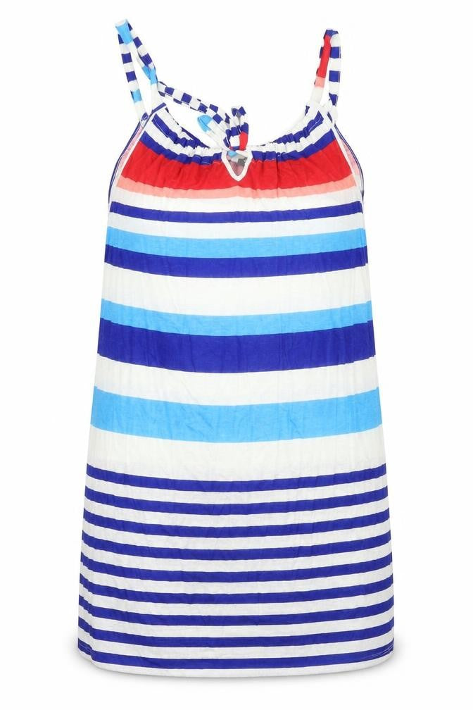 Front view of South women’s blue striped basic t-shirt, size UK 18