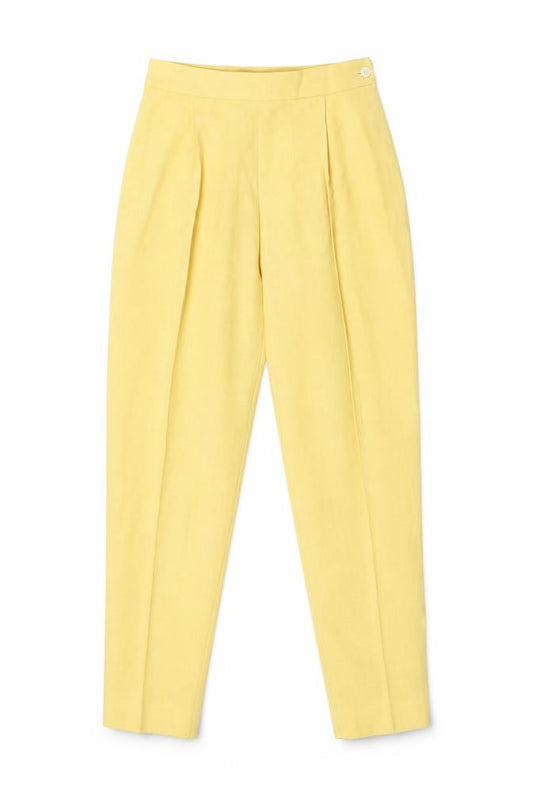 Front view of Miss smith women’s yellow trousers, size UK 26, in, 26-inch leg