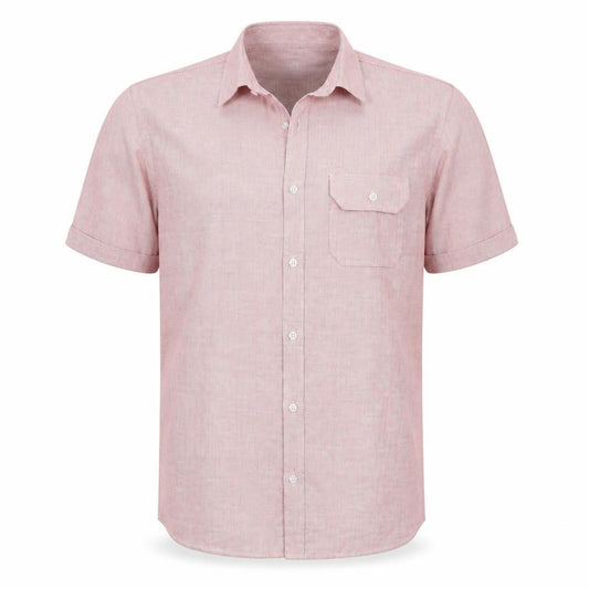 Front view of Easy men’s red button-up, size L