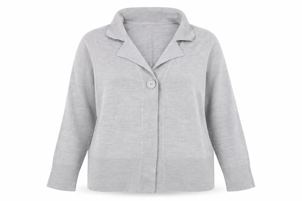 Front view of BHS women’s grey jacket coatigan, size UK 18