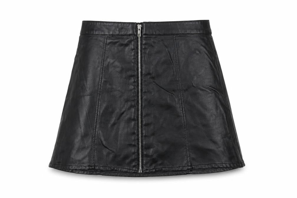 Front view of H&M women’s black a-line skirt, size UK 8
