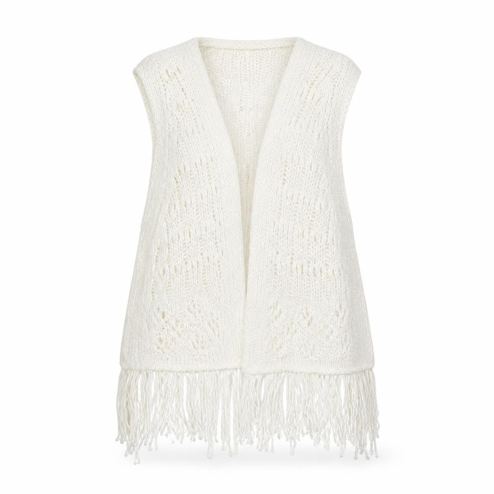 Front view of Atmosphere women’s white knit jacket coatigan, size UK 10