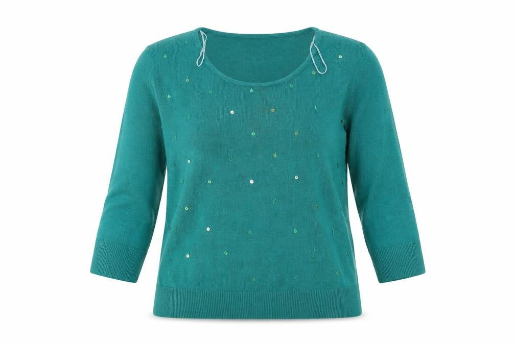 Front view of Bonmarché women’s blue jumper, size M