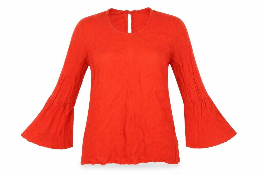 Front view of Warehouse women’s red basic blouse, size UK 8