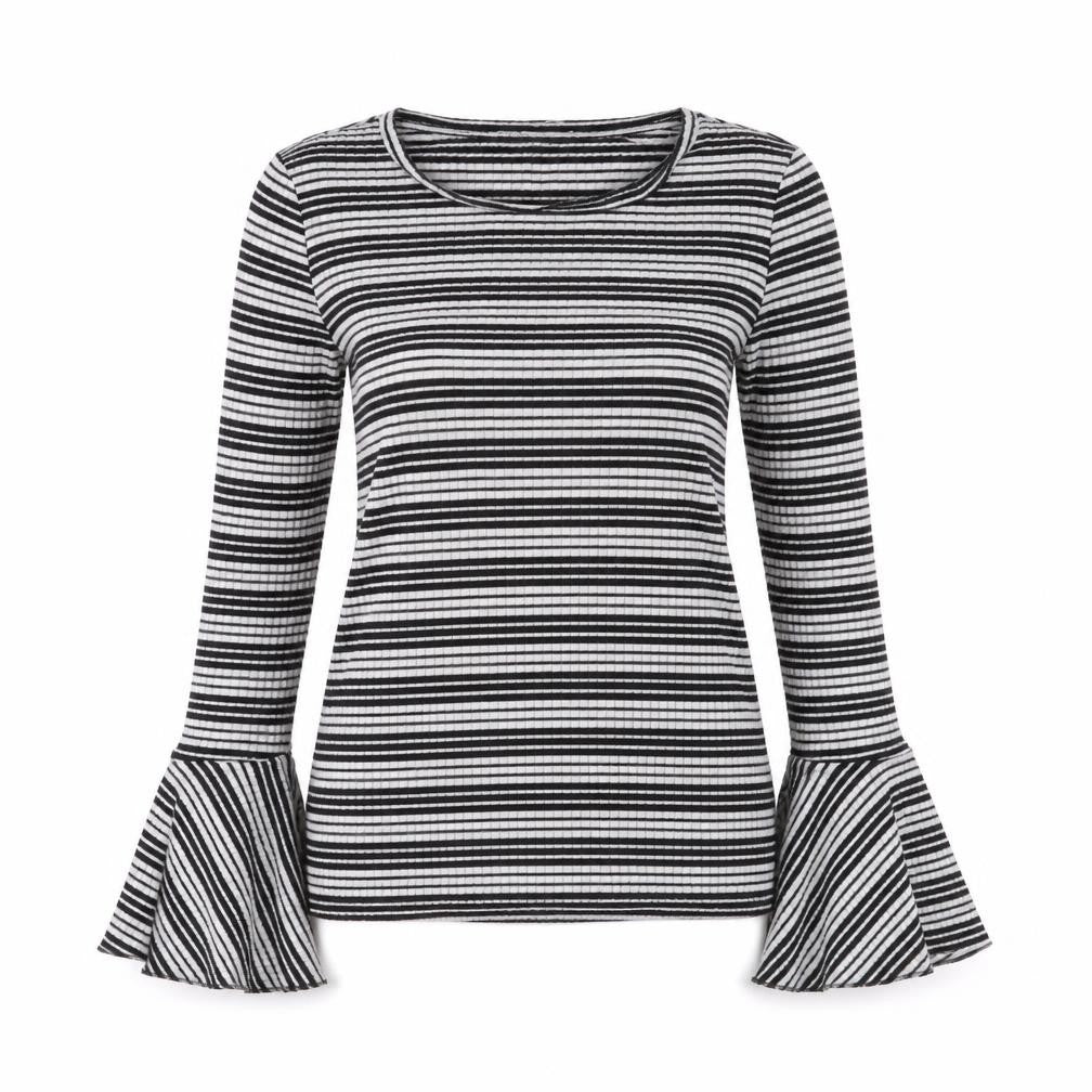 Front view of Philosophy women’s black striped basic blouse, size XS