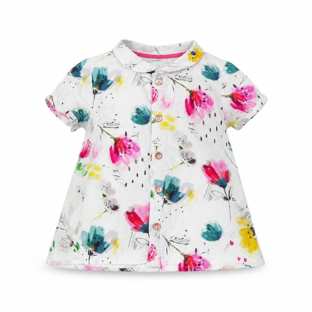 Front view of Marks & Spencer girls’ white floral basic button-up, size 18-24, months