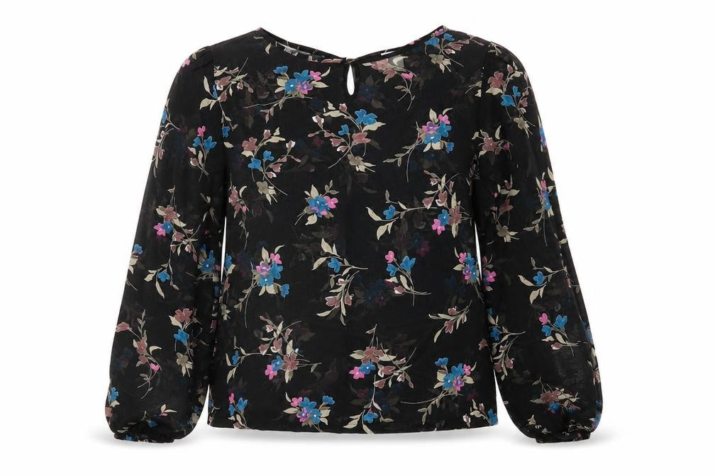 Front view of g:21 women’s black floral basic blouse, size UK 12
