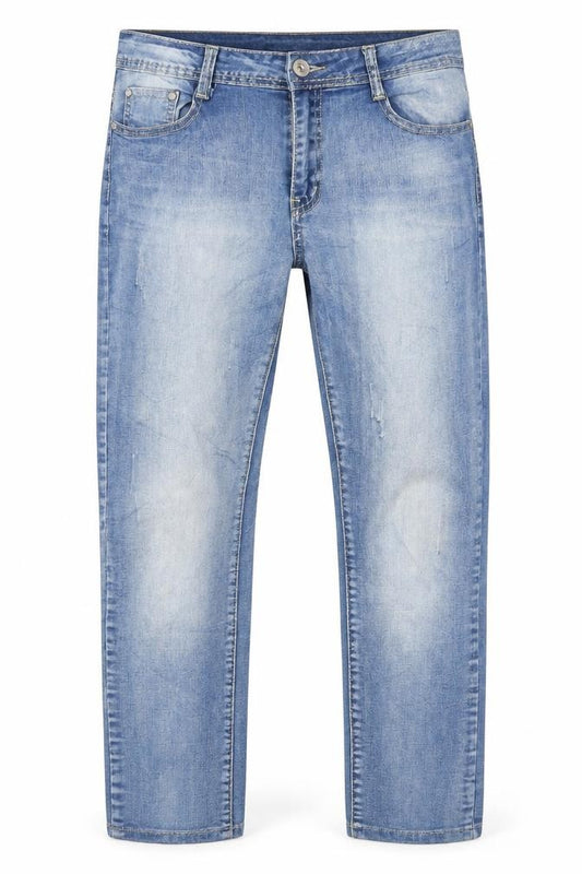 Front view of Dodo men’s blue rayon bootcut jeans, size XL, 23-inch leg