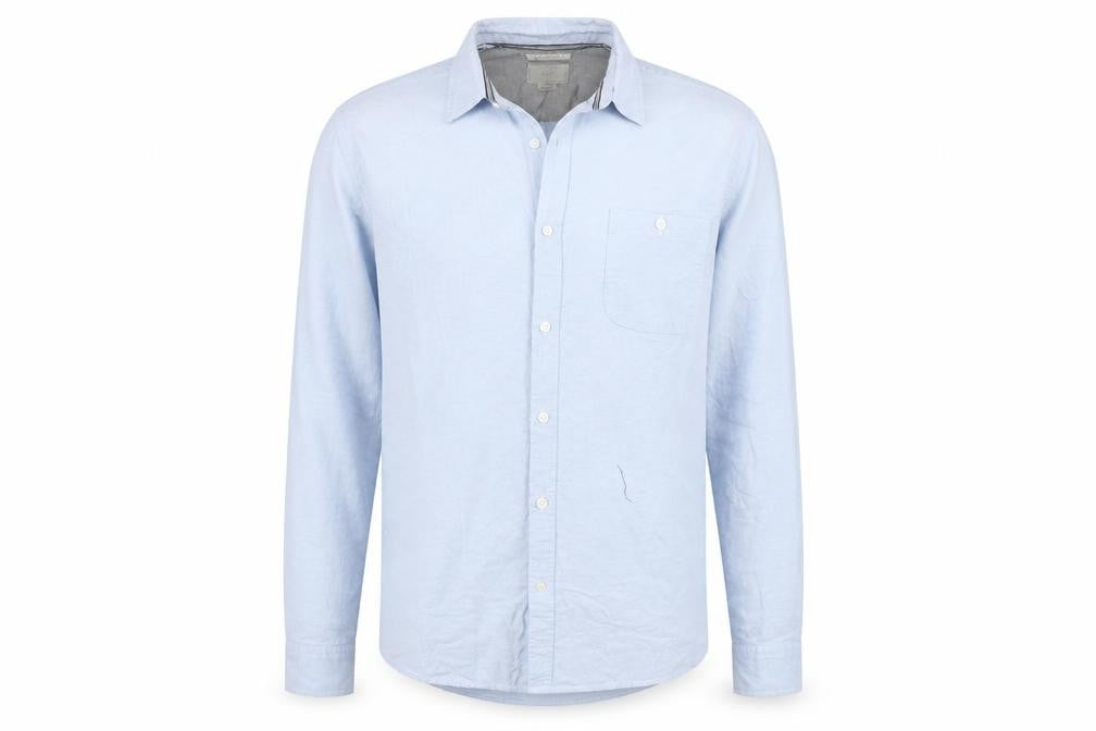 Front view of F&F men’s blue button-up, size L