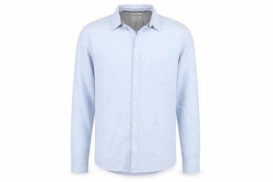 Front view of F&F men’s blue button-up, size L
