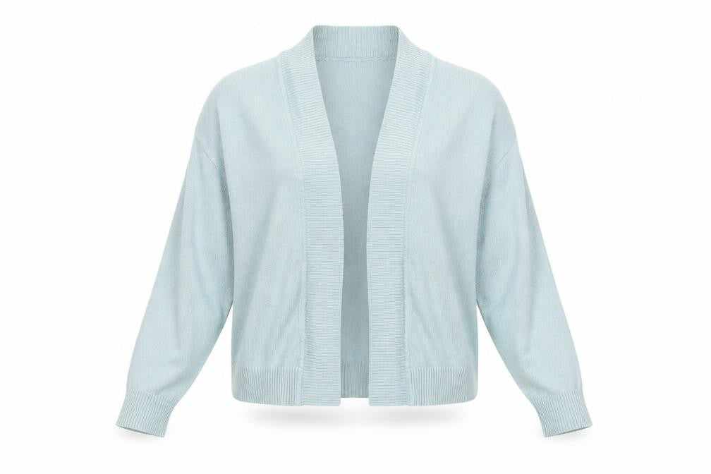 Front view of Thesis women’s blue cardigan jumper, size L