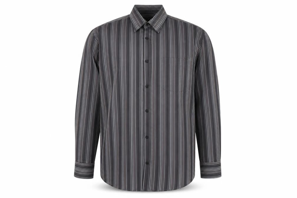 Front view of George men’s grey striped button-up, size 16