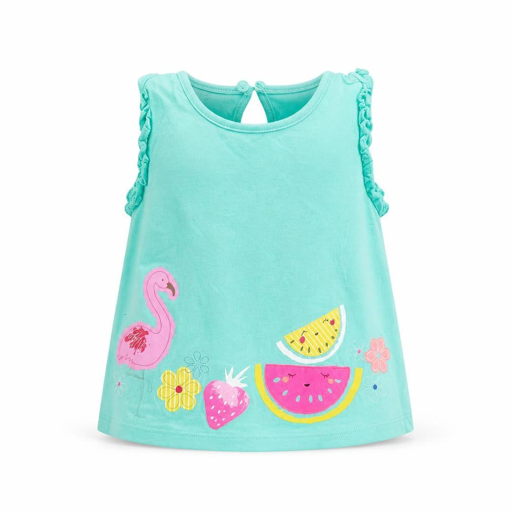 Front view of F&F girls’ green basic t-shirt, size 9-12, months