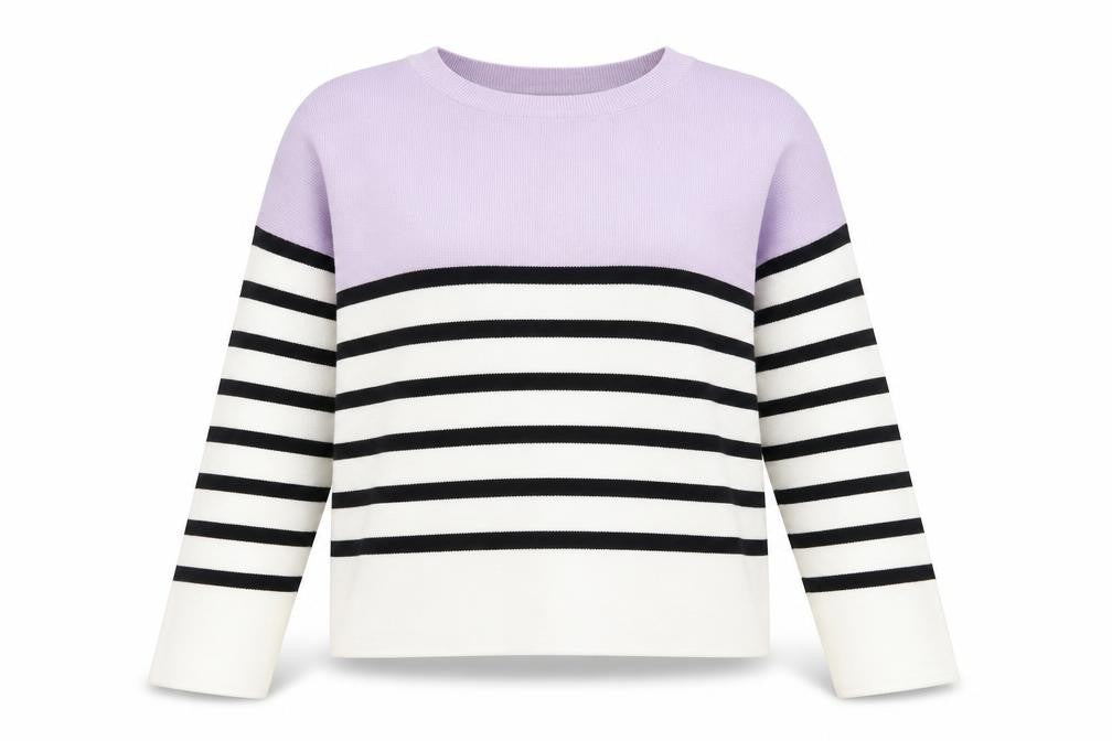 Front view of New Look women’s purple striped jumper, size L