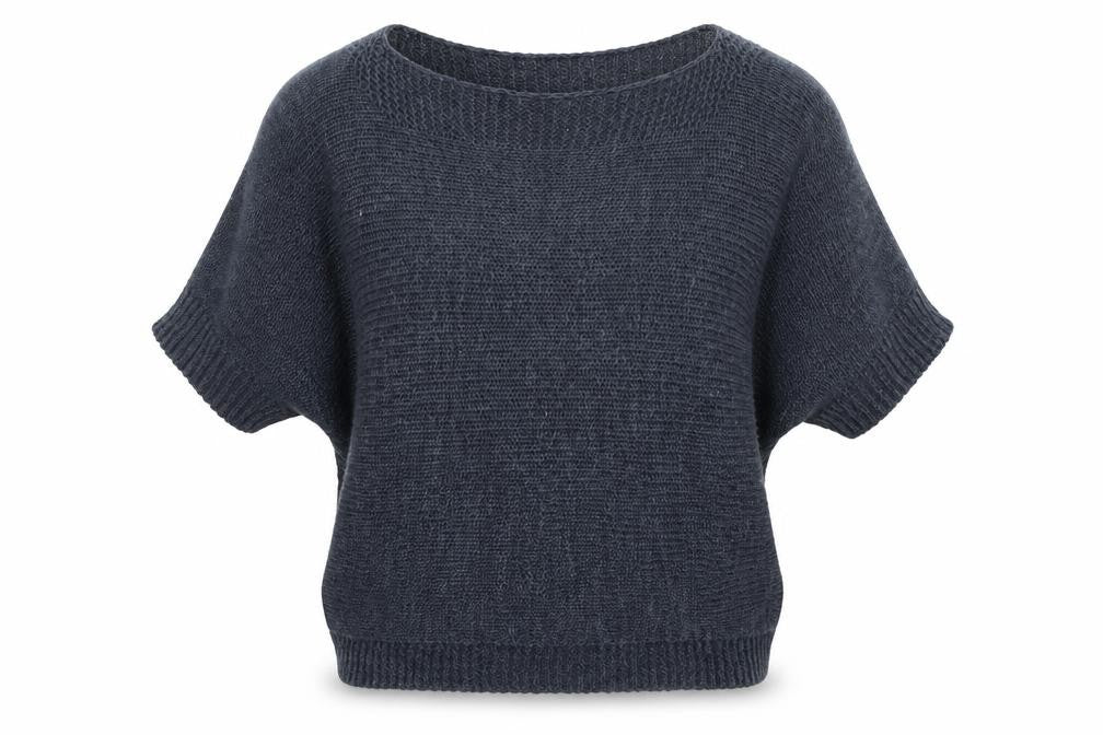 Front view of Preworn women’s blue knit jumper, size M