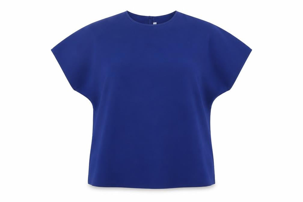 Front view of Preworn women’s blue basic t-shirt, size UK 12