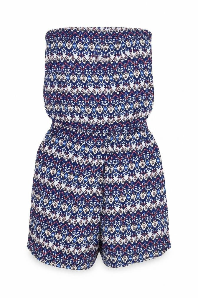 Front view of Divided women’s blue geometric playsuit one-piece, size UK 8